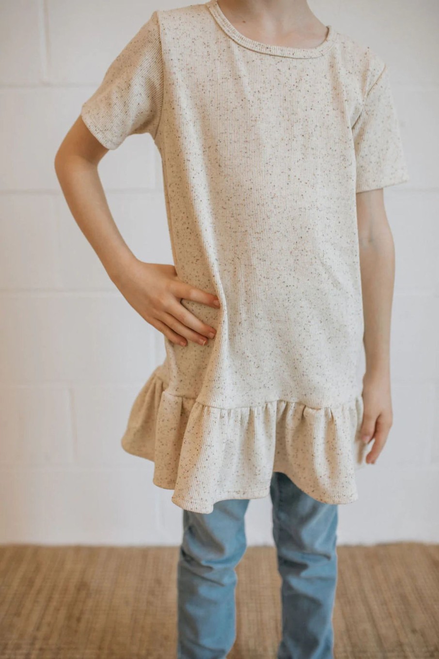 Mini Jax + Lennon | Ribbed Ruffle Tunic Speckled Oat