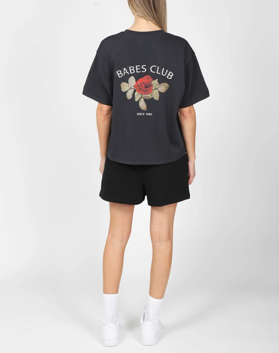 Ladies Brunette the Label | Boxy Tee - Babes Club Washed Black