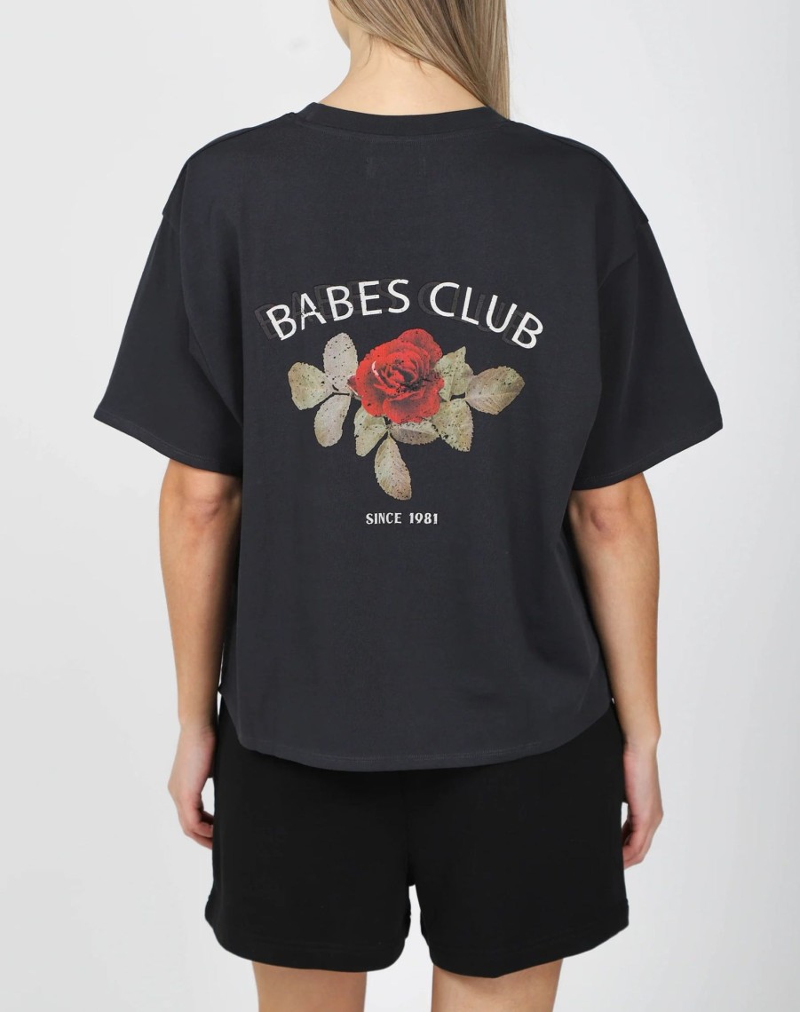 Ladies Brunette the Label | Boxy Tee - Babes Club Washed Black