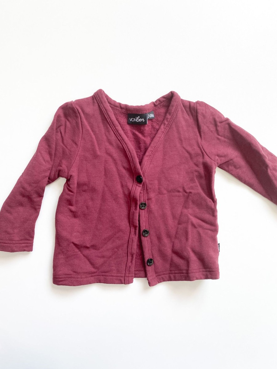 Pre-Loved MM Pre-Loved | Cardigan Fleece Lined - Cranberry (3-6M)