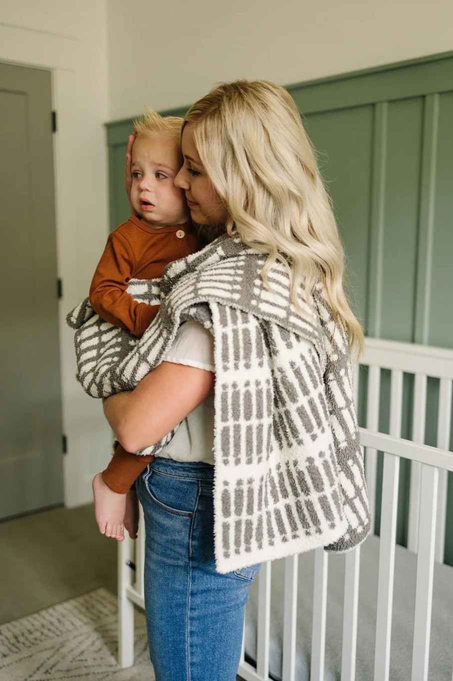 Mini Mebie Baby | Plush Blanket - Grey Stripe & Dot