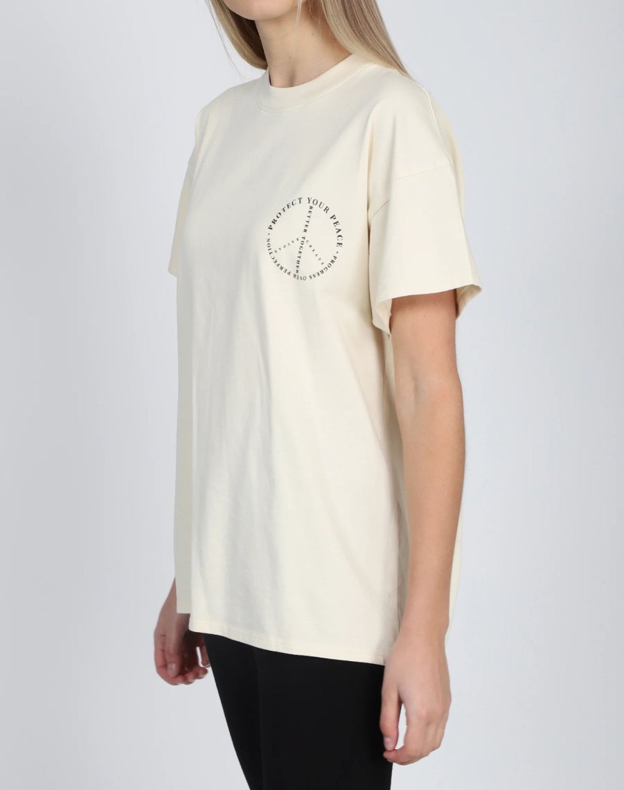 Ladies Brunette the Label | Oversized Boxy Tee - Protect Your Peace Almond Milk