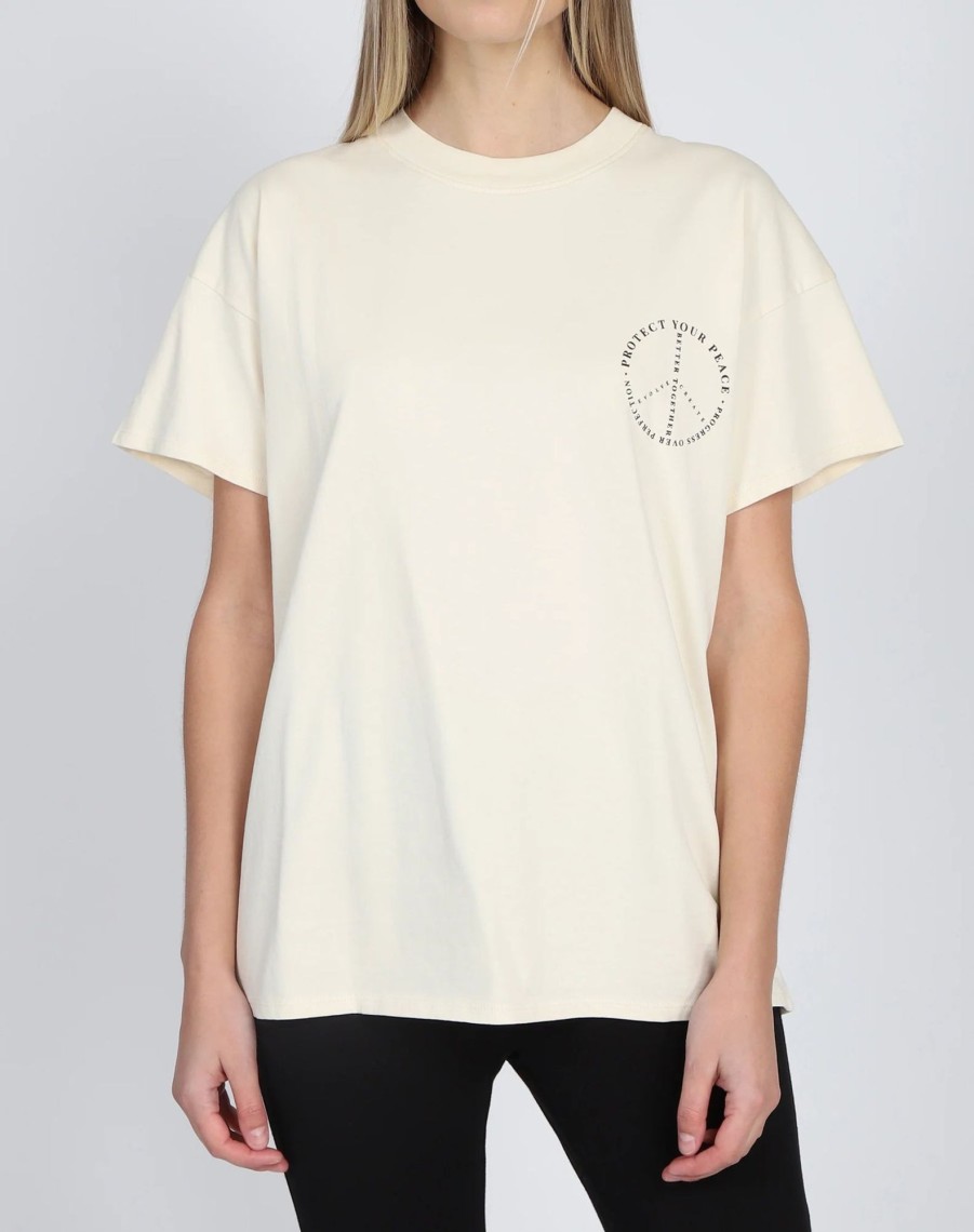 Ladies Brunette the Label | Oversized Boxy Tee - Protect Your Peace Almond Milk