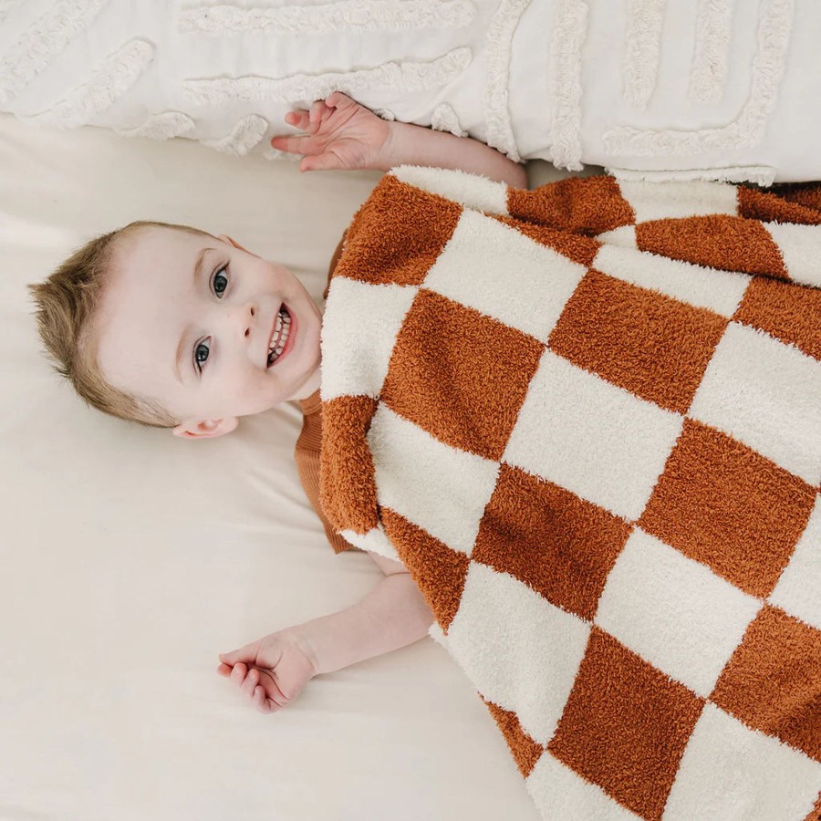 Mini Mebie Baby | Plush Blanket - Rust Checkered