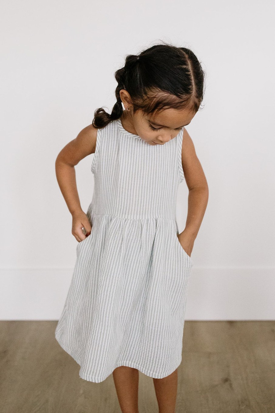 Mini Emmie Jo Clothing Co | Double Gauze Sleeveless Dress Sea Foam W/ White Stripe