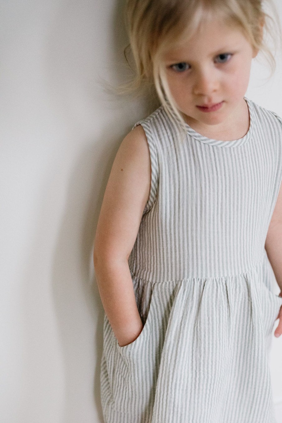 Mini Emmie Jo Clothing Co | Double Gauze Sleeveless Dress Sea Foam W/ White Stripe