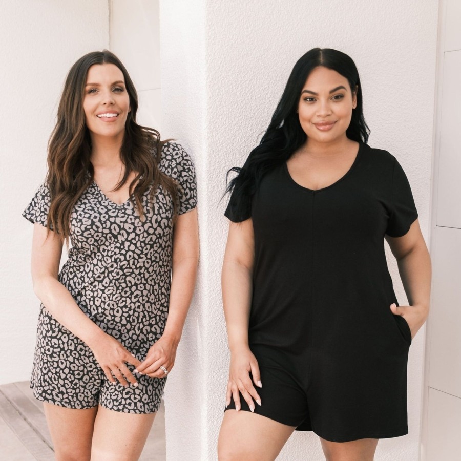 Ladies Smash + Tess | The Sunday Shorty Romper - Grey Lola Leopard