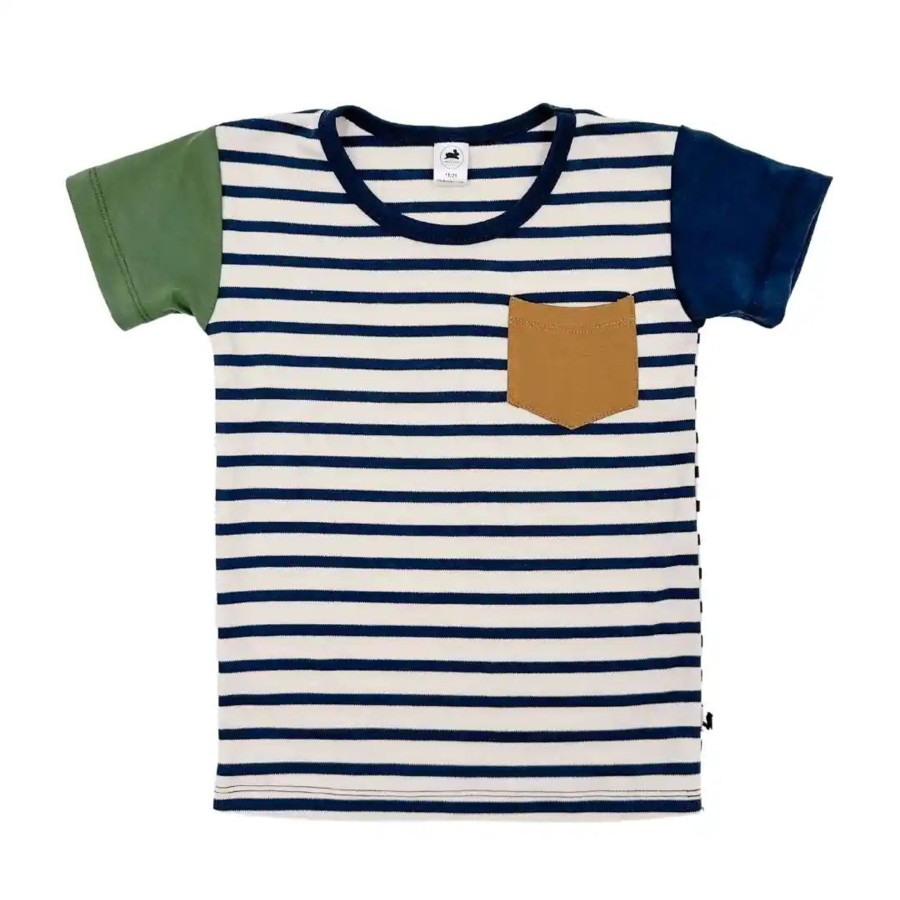 Mini Little & Lively | Colourblock T-Shirt Navy Stripe W/ Accents