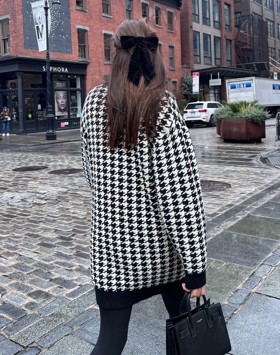 Ladies Brunette the Label | Houndstooth Oversized Knit Cardigan